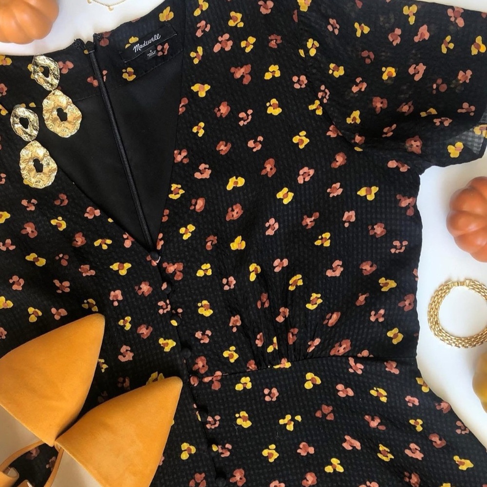 ModCloth Black Floral with Yellow and Orange Accents
